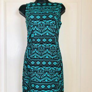 Geometric Pattern Teal & Black Ripe Petite Small Stretch Party Dress